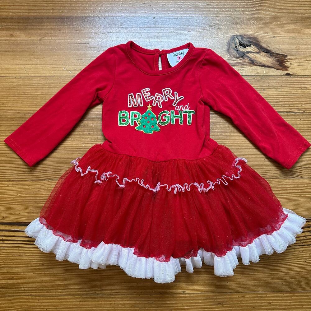 Counting Daisies red Merry Bright Christmas long sleeve tutu dress SIZE 18M